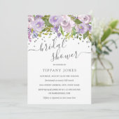 Floral Paarse zilveren Confetti Vrijgezellenfeest Kaart (Staand voorkant)