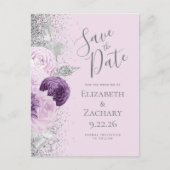 Floral Paarse zilveren glitter lavendel Briefkaart (Voorkant)