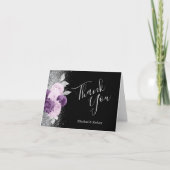 Floral Paarse zilveren zwart bruiloft dank u Kaart (Voorkant)