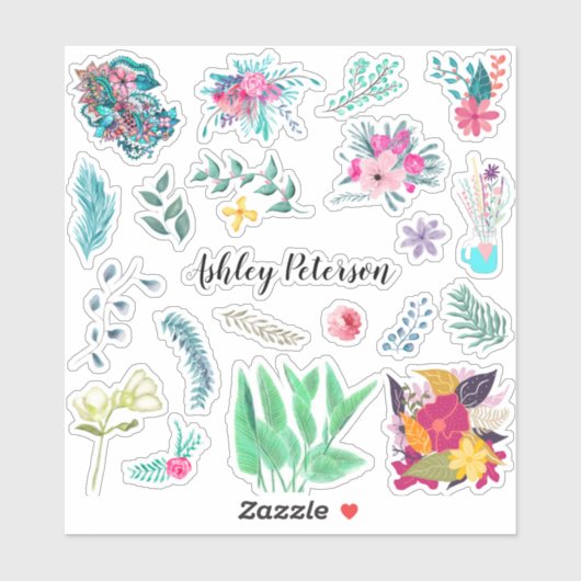 Floral Pack | Moderne trendy bloemen-monogram Sticker (Vel)