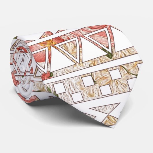  Floral Painting en White Aztec Pattern Stropdas (Opgerold)