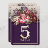 Floral Painting Plum Gold Party Table Number Kaart (Voorkant / Achterkant)