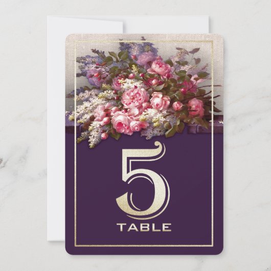 Floral Painting Plum Gold Party Table Number Kaart (Achterkant)