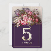 Floral Painting Plum Gold Party Table Number Kaart (Voorkant)
