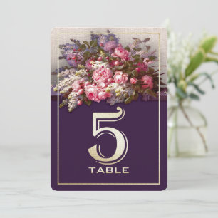 Floral Painting Plum Gold Party Table Number Kaart