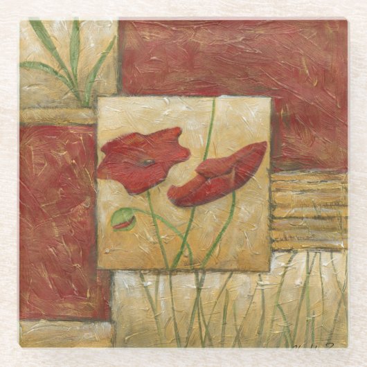 Floral Painting with Visible Brush Strokes Glazen Onderzetter (Voorkant)