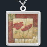 Floral Painting with Visible Brush Strokes Zilver Vergulden Ketting<br><div class="desc">The brush strokes are visible in this floral painting by Chariklia Zarris. Two red flowers sit in the middle of the piece with grass on the bottom and a few leaves floating at the top. A whimsical scene that would make a great gift!</div>