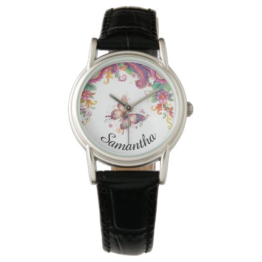 Floral Paisley and Butterfly Horloge (Voorkant)