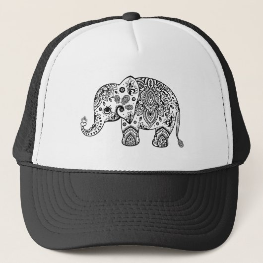 Floral Paisley Cute Elephant Illustratie Trucker Pet (Voorkant)