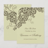 Floral Paisley Elegant  Chic slaat de datum op Aankondigingskaart (Voorkant / Achterkant)