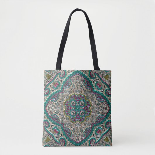 Floral paisley elegant jewel patroon blauwgroen pa tote bag (Voorkant)