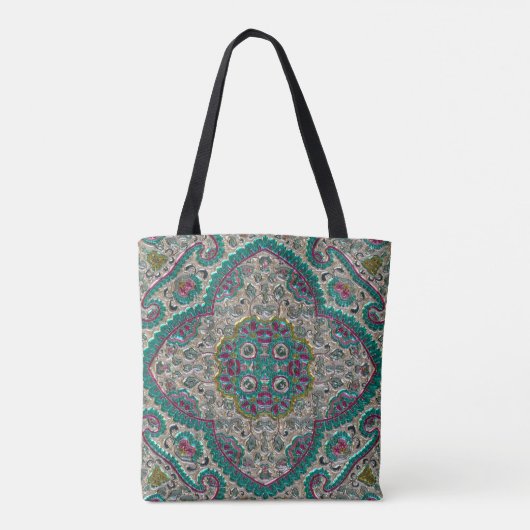 Floral paisley elegant jewel patroon blauwgroen pa tote bag (Achterkant)