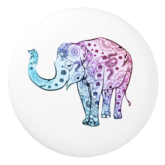 Floral Paisley Elephant Keramische Knop (Voorkant)
