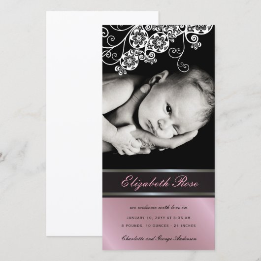 Floral Paisley Flower Baby Girl Birth kondiging Aankondiging (Voorkant / Achterkant)