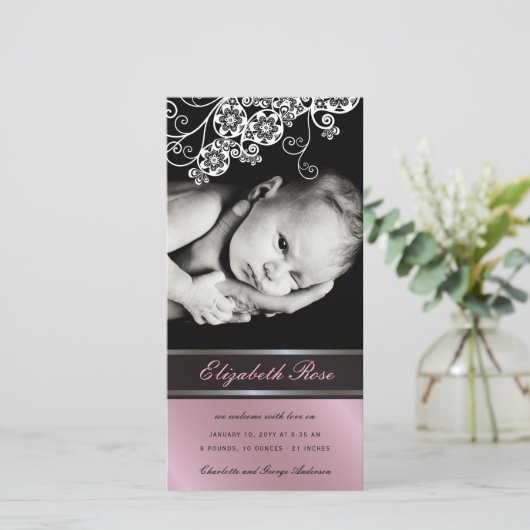 Floral Paisley Flower Baby Girl Birth kondiging Aankondiging (Staand voorkant)