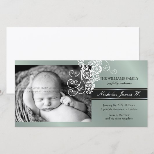 Floral Paisley Flower Chic Baby Birth Announement Aankondiging (Voorkant / Achterkant)