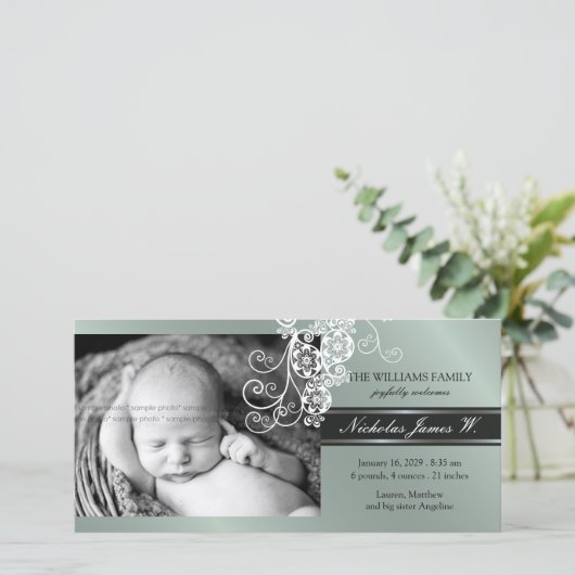 Floral Paisley Flower Chic Baby Birth Announement Aankondiging (Staand voorkant)