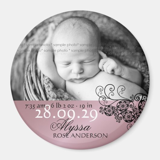 Floral Paisley Foto Birth Announding Magnet (Voorkant)