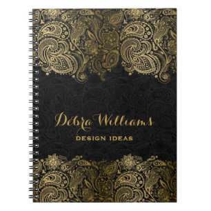 Floral Paisley Lace Black & Gold  Notitieboek