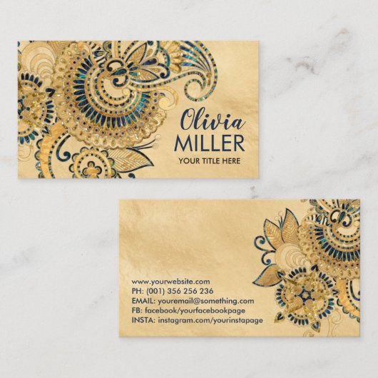 Floral Paisley Ornament Abalone en Gold Visitekaartje (Voorkant / Achterkant)