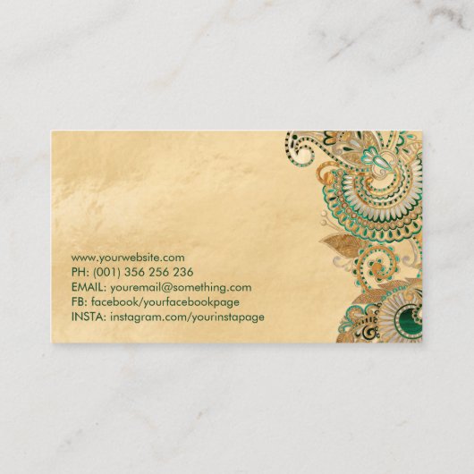 Floral Paisley Ornament Malachite en Gold Visitekaartje (Achterkant)