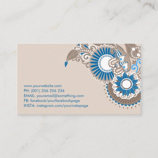 Floral Paisley Ornament Pastel Beige and Blue Visitekaartje (Achterkant)