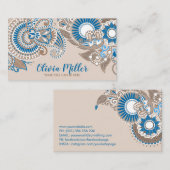 Floral Paisley Ornament Pastel Beige and Blue Visitekaartje (Voorkant / Achterkant)