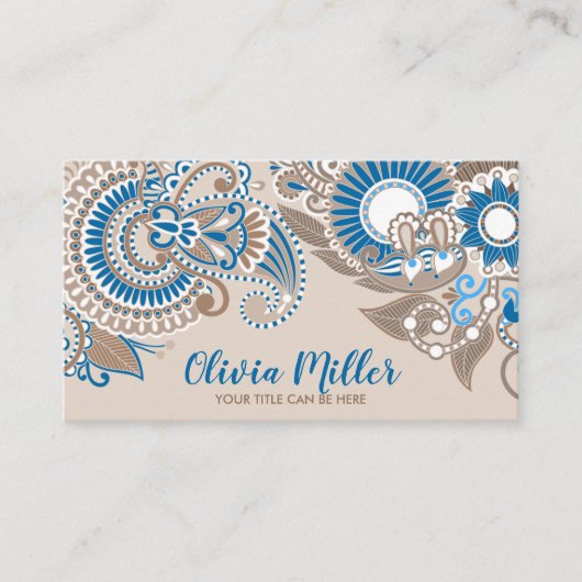 Floral Paisley Ornament Pastel Beige and Blue Visitekaartje (Voorkant)