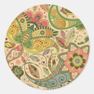 Floral Paisley Pastel Ronde Sticker