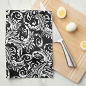 Floral paisley patroon zwart wit theedoek (Quarter Fold)