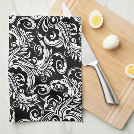 Floral paisley patroon zwart wit theedoek (Quarter Fold)