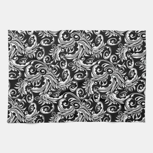 Floral paisley patroon zwart wit theedoek (Horizontaal)