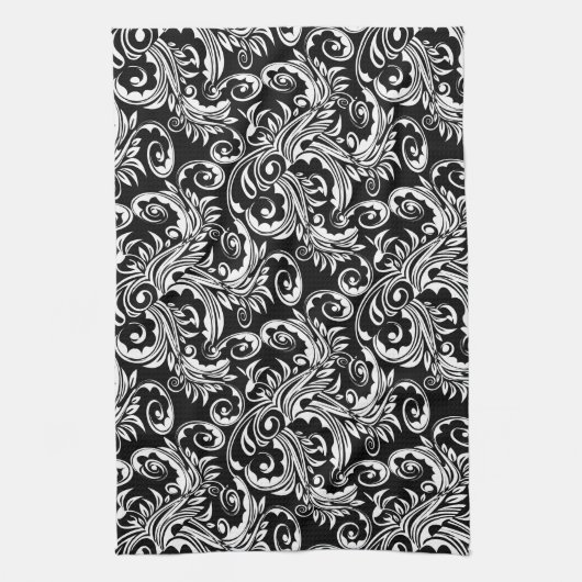 Floral paisley patroon zwart wit theedoek (Verticaal)