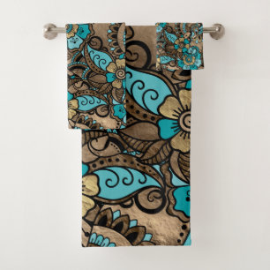 Floral Paisley Pattern - blauwgroen en gouden soor Bad Handdoek