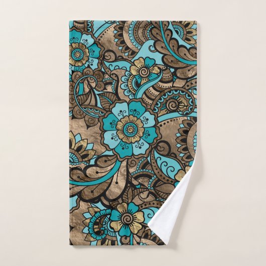 Floral Paisley Pattern - blauwgroen en gouden soor Bad Handdoek (Handdoek)