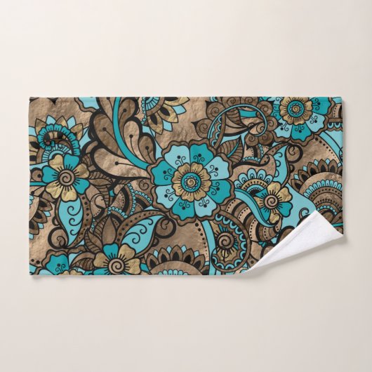 Floral Paisley Pattern - blauwgroen en gouden soor Bad Handdoek (Handdoek)