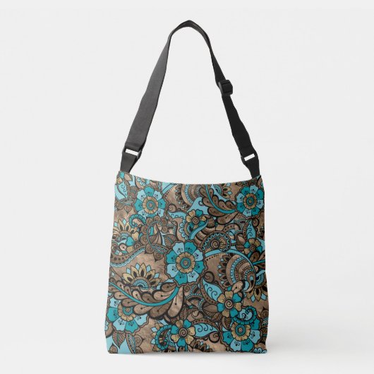 Floral Paisley Pattern - blauwgroen en gouden soor Crossbody Tas (Voorkant)