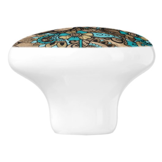 Floral Paisley Pattern - blauwgroen en gouden soor Keramische Knop (Zijkant)