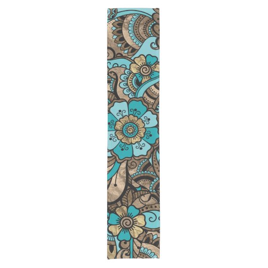 Floral Paisley Pattern - blauwgroen en gouden soor Korte Tafelloper (Voorkant)