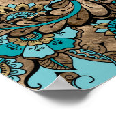 Floral Paisley Pattern - blauwgroen en gouden soor Poster (Hoek)