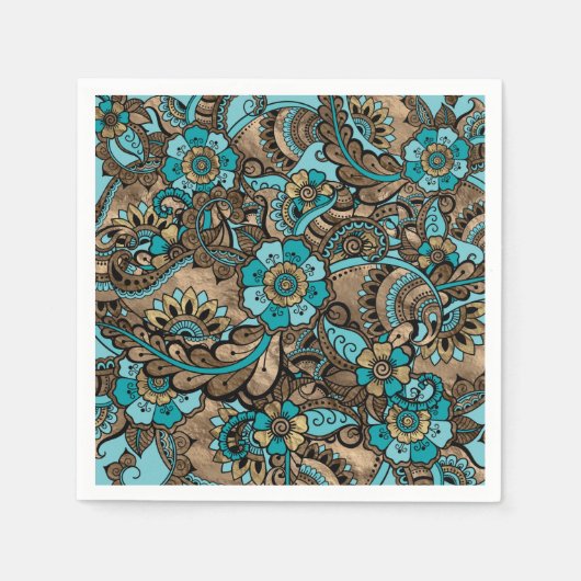 Floral Paisley Pattern - blauwgroen en gouden soor Servet (Voorkant)