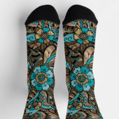 Floral Paisley Pattern - blauwgroen en gouden soor Sokken (Top)