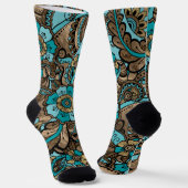 Floral Paisley Pattern - blauwgroen en gouden soor Sokken (Gebogen)