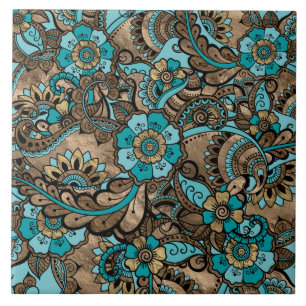 Floral Paisley Pattern - blauwgroen en gouden soor Tegeltje