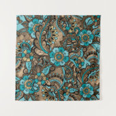 Floral Paisley Pattern - blauwgroen en gouden soor Wandkleed (Voorkant (horizontaal))