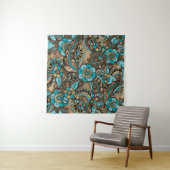 Floral Paisley Pattern - blauwgroen en gouden soor Wandkleed (In Situ (horizontaal))