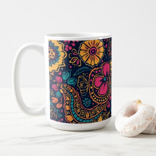 Floral Paisley Pattern Koffiemok (Met donut)