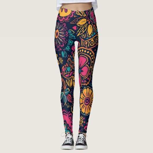 Floral Paisley Pattern Leggings (Voorkant)