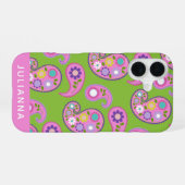 Floral Paisley Pattern roze Groen gepersonaliseerd iPhone 16 Hoesje (Achterkant horizontaal)