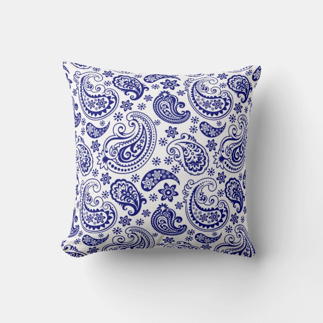 Floral Paisley Pattern,  van Navy Blue en White Kussen (Voorkant)